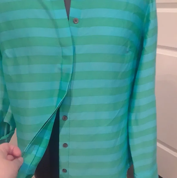 Ann Taylor Green & Blue Striped Shirt - Picture 9 of 9
